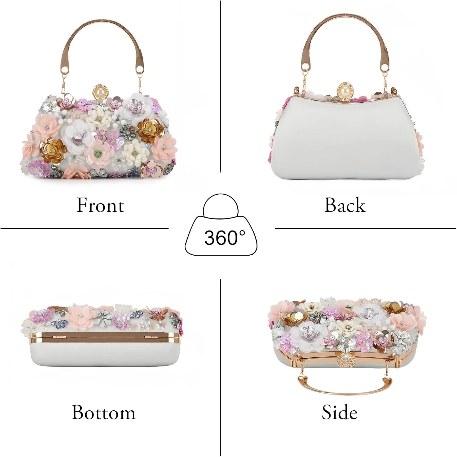 Fecialy Flower Clutch Purse Women 3D Floral Evening Handbags Chain Strap Shoulder Bag for Formal Party Bride Wedding