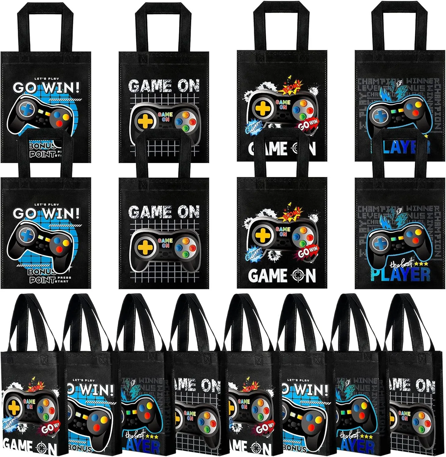 Ferraycle 24 Pack Video Game Themed Gift Bags Video Game Party Favors Non Woven Reusable Goody Treat Bags with Handles