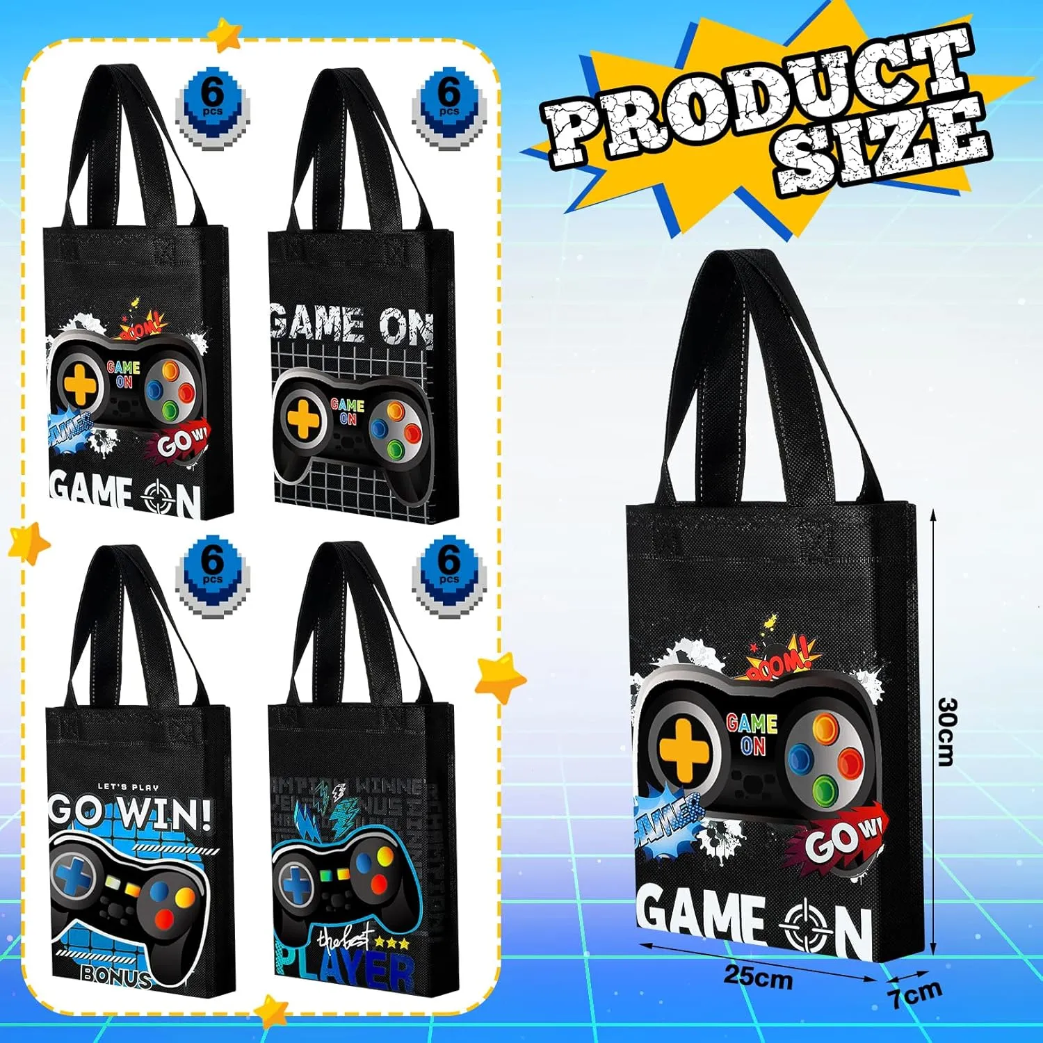 Ferraycle 24 Pack Video Game Themed Gift Bags Video Game Party Favors Non Woven Reusable Goody Treat Bags with Handles