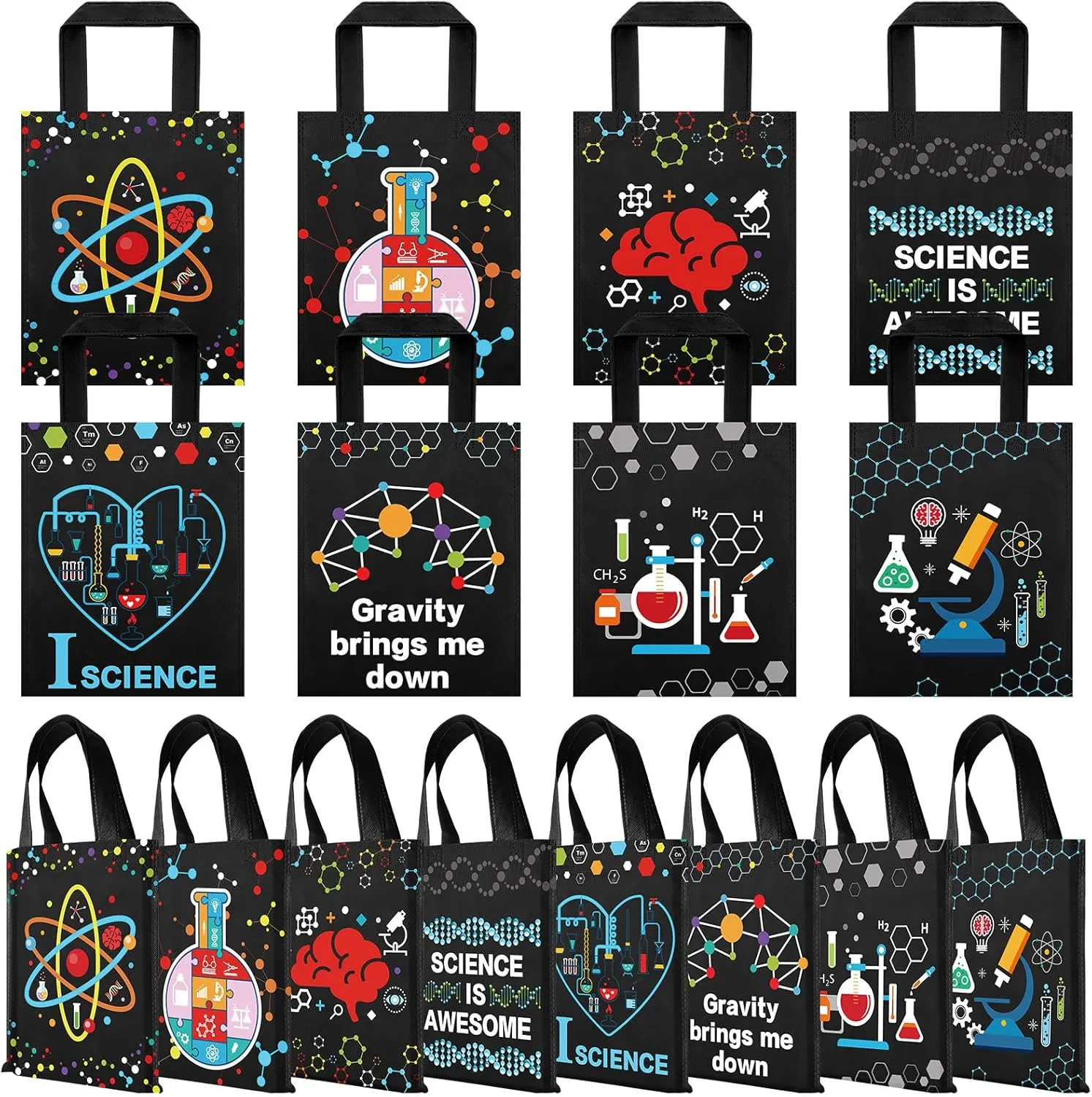 Ferraycle 24 Pcs Science Party Favor Bags Lab Week 2025 Decorations Non Woven Goodie Treat Gift Bags with Handles Science Themed Birthday Party Supplies