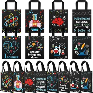 Ferraycle 24 Pcs Science Party Favor Bags Lab Week 2025 Decorations Non Woven Goodie Treat Gift Bags with Handles Science Themed Birthday Party Supplies