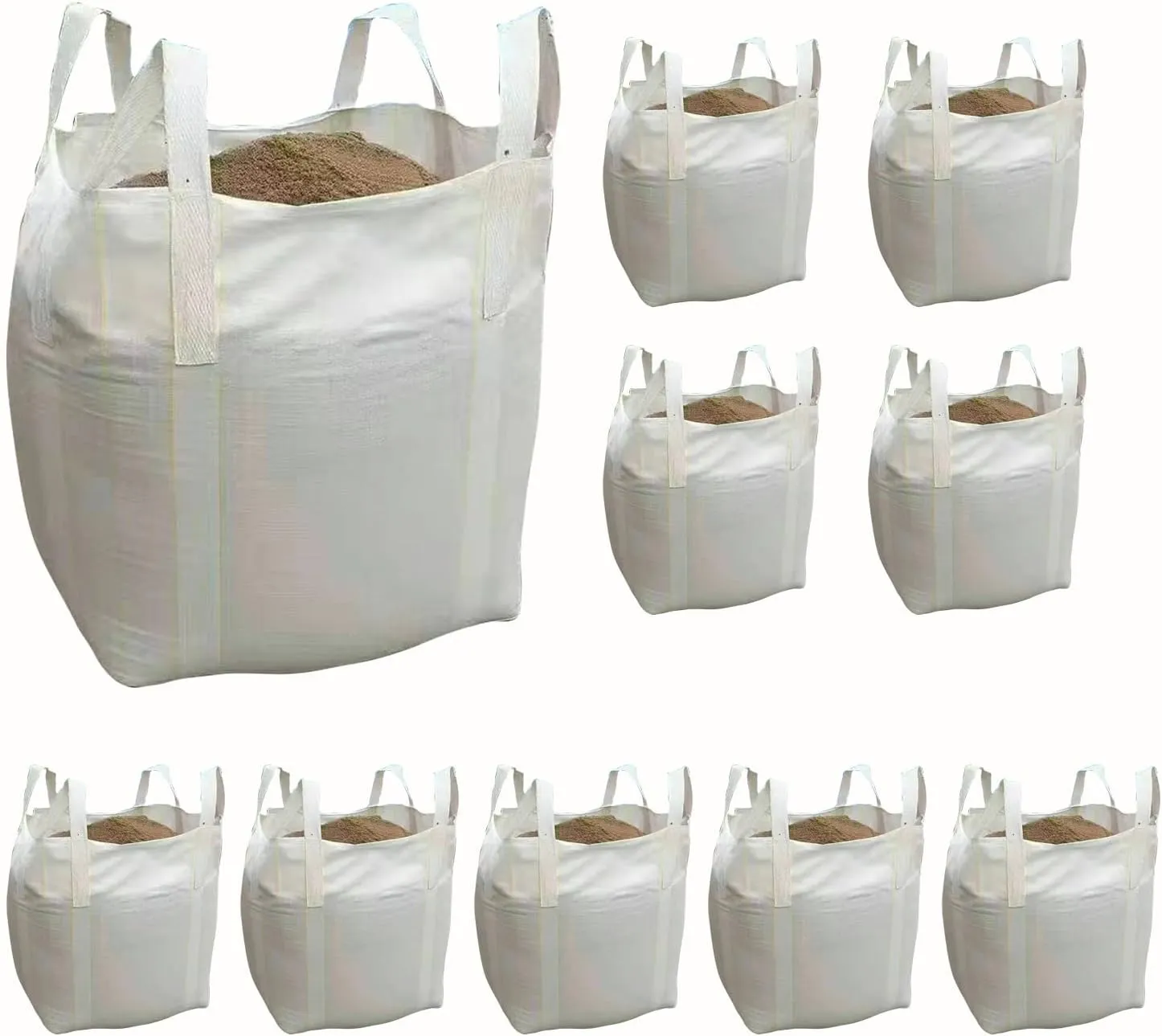 FIBC,Pack of 10, For Heavy Duty Builder's, Contractor, 35" L x 35" W x 43" H, 2200lbs SWL, Open Top Flat Bottom, White Bulk Bags, Capacity - 35 Cu Ft