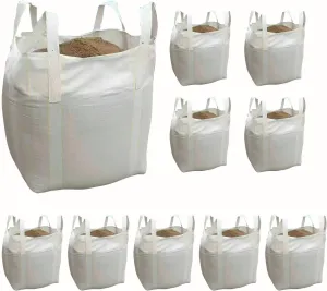 FIBC,Pack of 10, For Heavy Duty Builder's, Contractor, 35" L x 35" W x 43" H, 2200lbs SWL, Open Top Flat Bottom, White Bulk Bags, Capacity - 35 Cu Ft