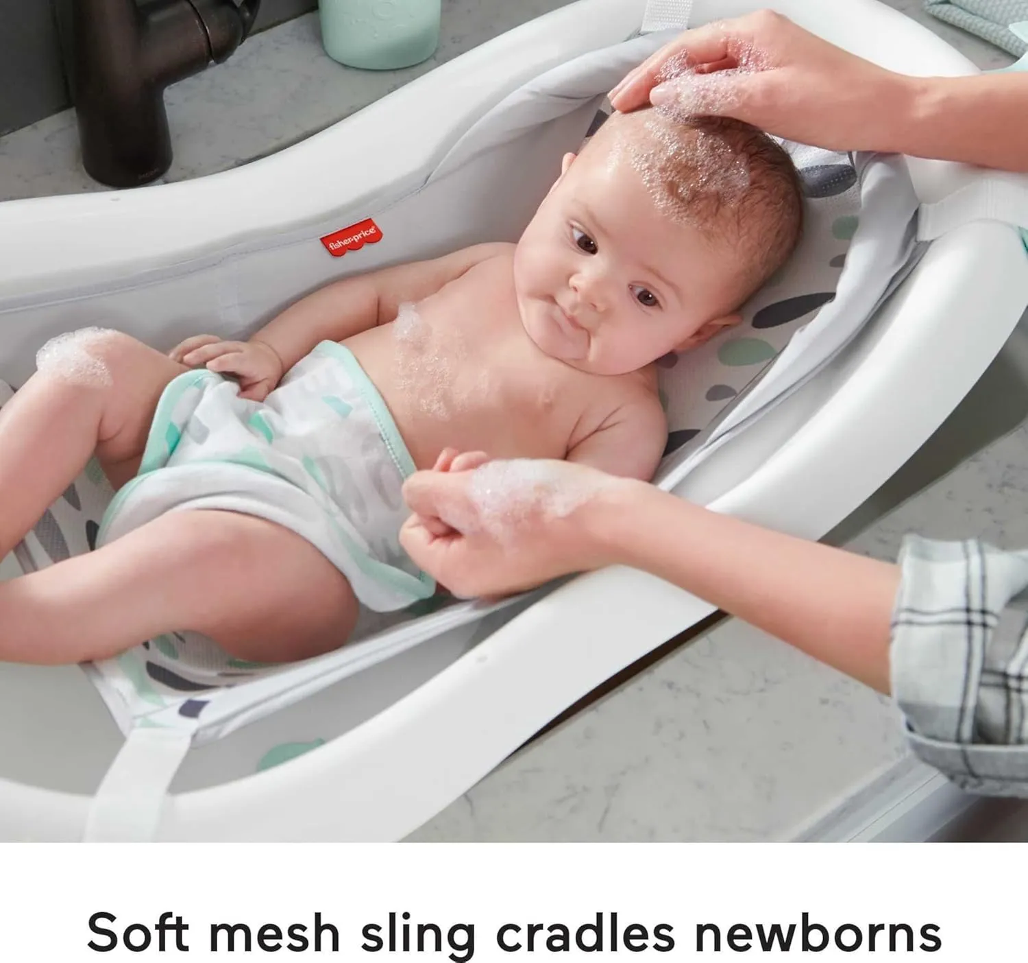 Fisher-Price Baby to Toddler Bath 4-in-1 Sling ‘n Seat Tub with Removable Infant Support and 2 Toys, Climbing Leaves