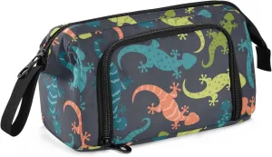 Fisyme Lizards Gecko Colorful Pencil Case Large Capacity Pencil Pouch Pen Bags Box Big Makeup Pencil Case Organizer