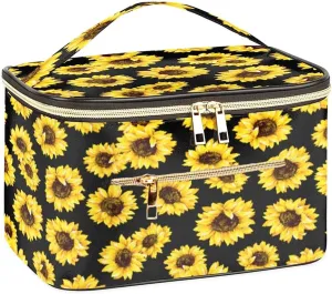 FITINI Travel Sunflower Makeup Bag Cosmetic Bag with Zipper,Large Capacity Waterproof Toiletry Organizer Bag for Women Purse With Handle Zipper Brush Pouch