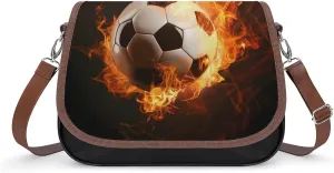 Flaming Football Burning Soccer Sport Trendy Crossbody Bags Purses for Women Casual Shoulder Handbags with Adjustable Wide Strap