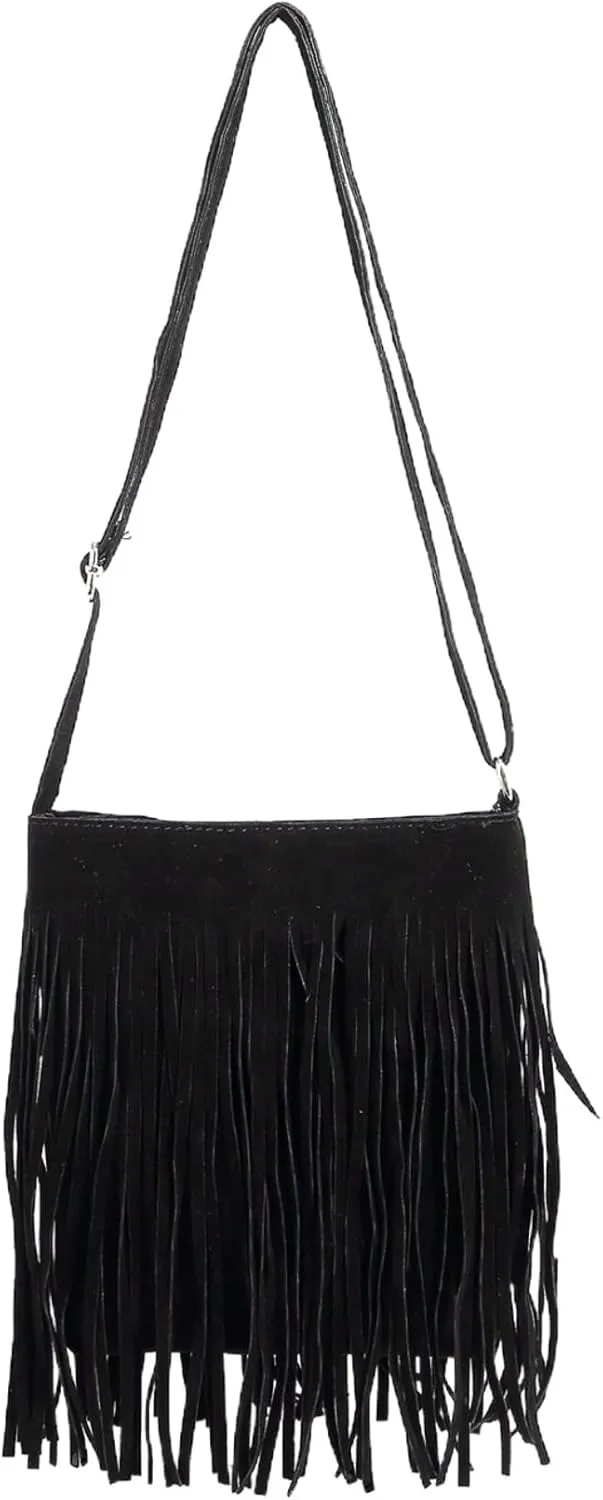 Floerns Women's Fringe Faux Suede Crossbody Bag Tassel Bucket Bag Western Shoulder Bags