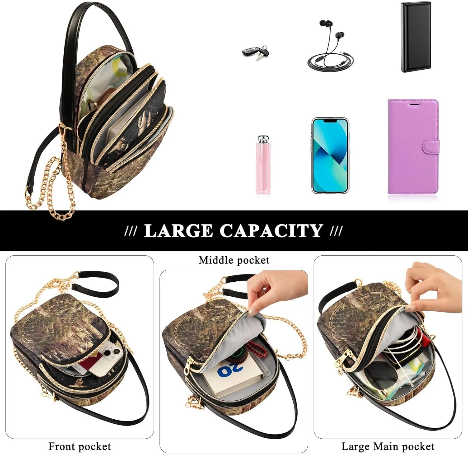 Floral Abstract Geometric Women s Crossbody Handbags, Shoulder Purses for Women Crossbody, Fall Crossbody Purse