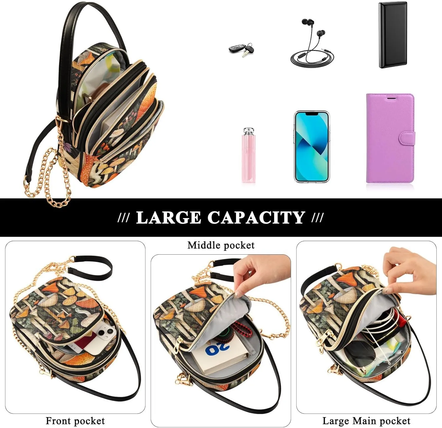 Floral Abstract Geometric Women s Crossbody Handbags, Shoulder Purses for Women Crossbody, Fall Crossbody Purse