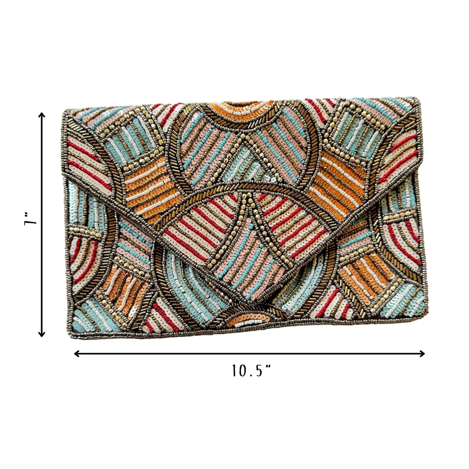 Floral Beaded Bag, Abstract Summer Handbag, Gift for Her, Geometric Statement Shoulder Handbag with chain, Bridal Bag for Party Evening (GEOMETRIC WAVE)