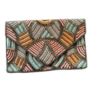 Floral Beaded Bag, Abstract Summer Handbag, Gift for Her, Geometric Statement Shoulder Handbag with chain, Bridal Bag for Party Evening (GEOMETRIC WAVE)