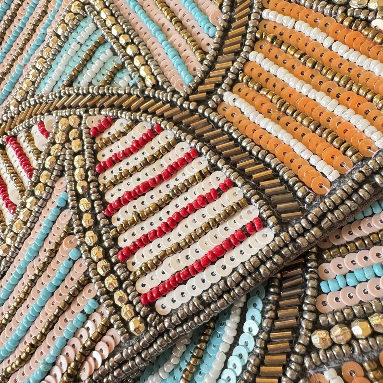 Floral Beaded Bag, Abstract Summer Handbag, Gift for Her, Geometric Statement Shoulder Handbag with chain, Bridal Bag for Party Evening (GEOMETRIC WAVE)
