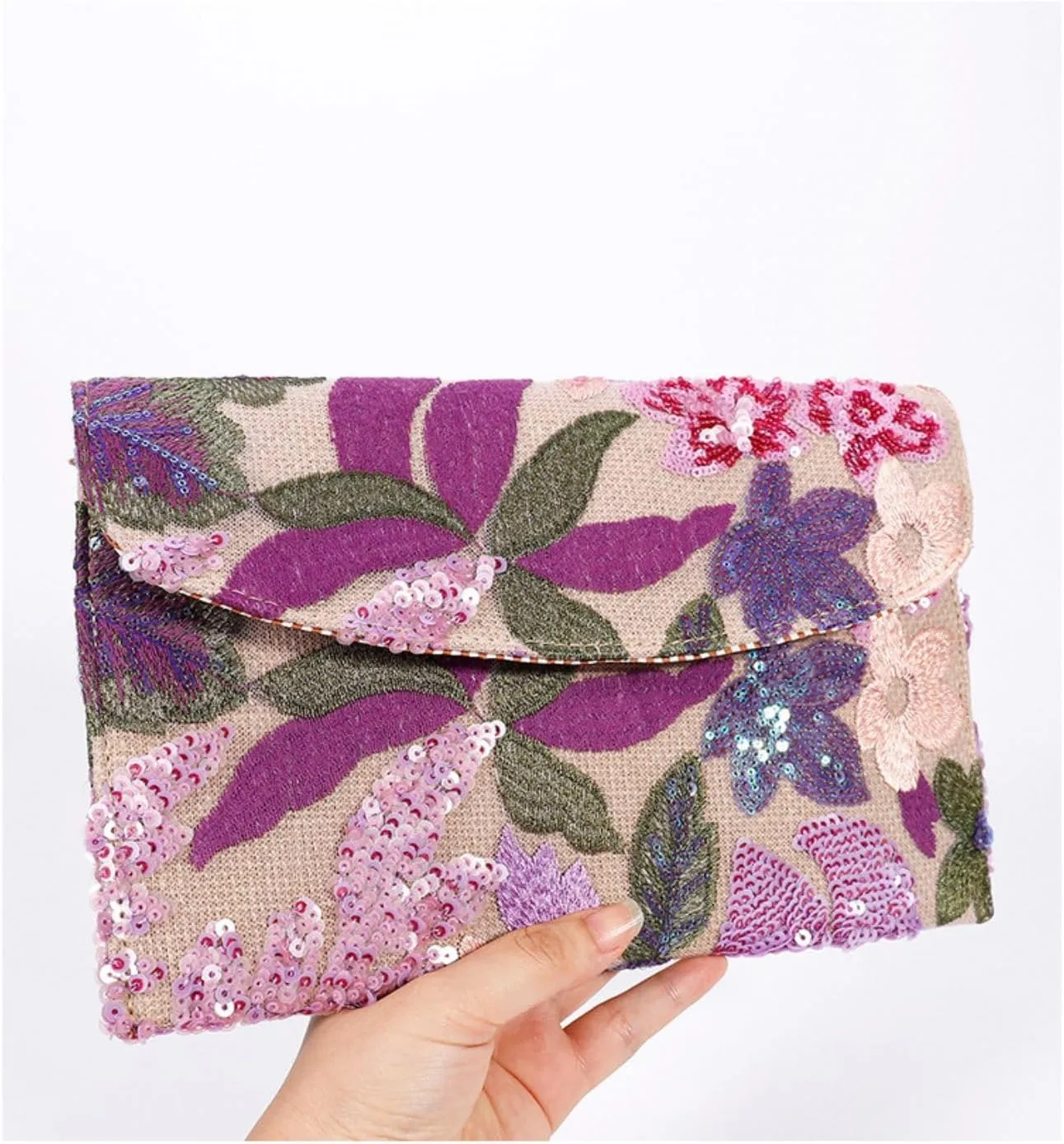 Floral Clutch Purses for Women,Small Summer Embroidery Sequin Evening Bag for Formal Party Wedding