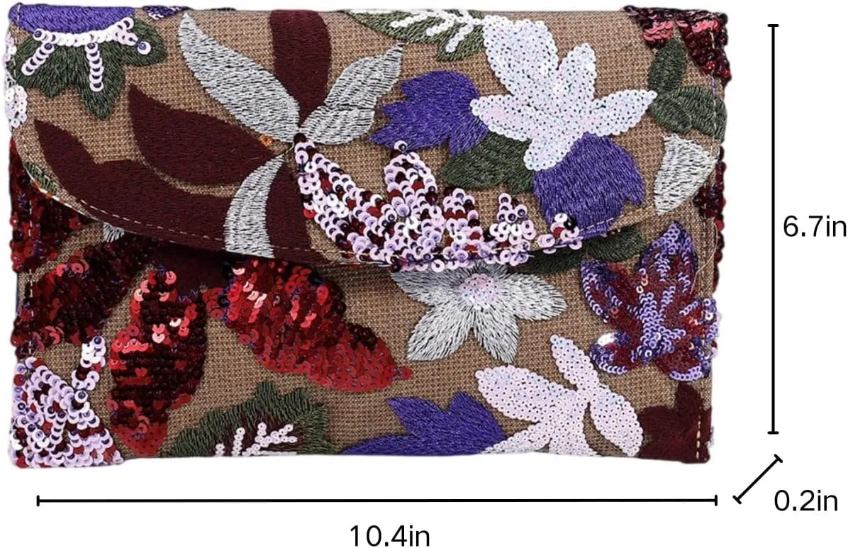 Floral Clutch Purses for Women,Small Summer Embroidery Sequin Evening Bag for Formal Party Wedding