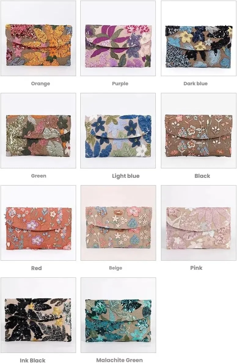 Floral Clutch Purses for Women,Small Summer Embroidery Sequin Evening Bag for Formal Party Wedding
