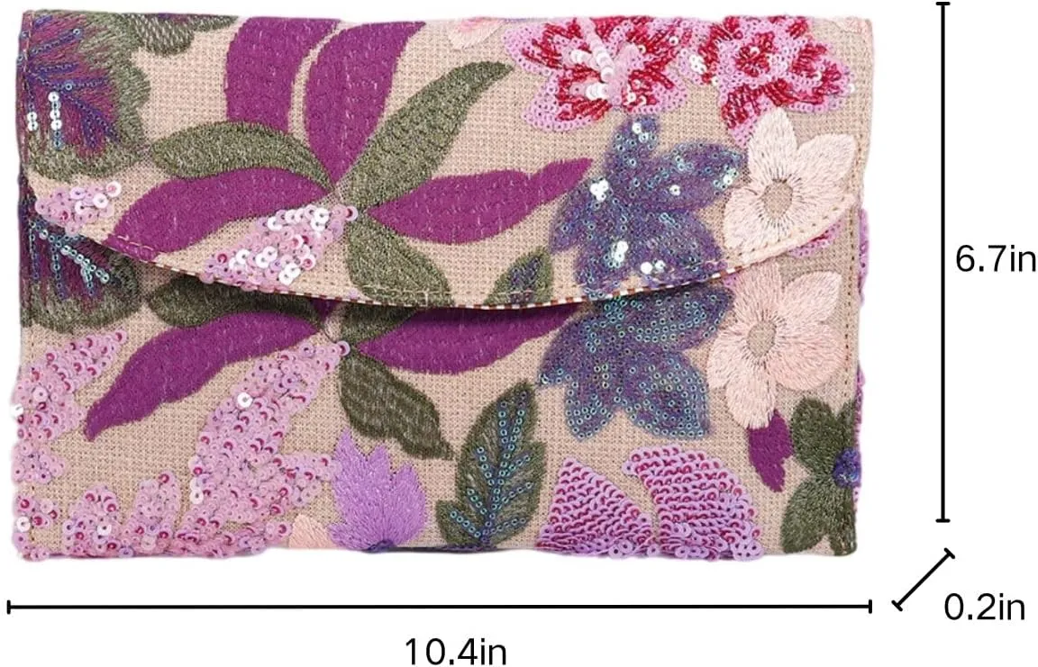 Floral Clutch Purses for Women,Small Summer Embroidery Sequin Evening Bag for Formal Party Wedding