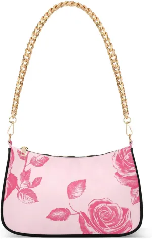 Floral Pattern Rose Peach trendy chain purses for women shoulder hand bags for mothers