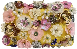 Flower Clutch Purse for Women- Elegant Evening Bag for Wedding Brides & Party, Beaded Formal Wristlet Purses