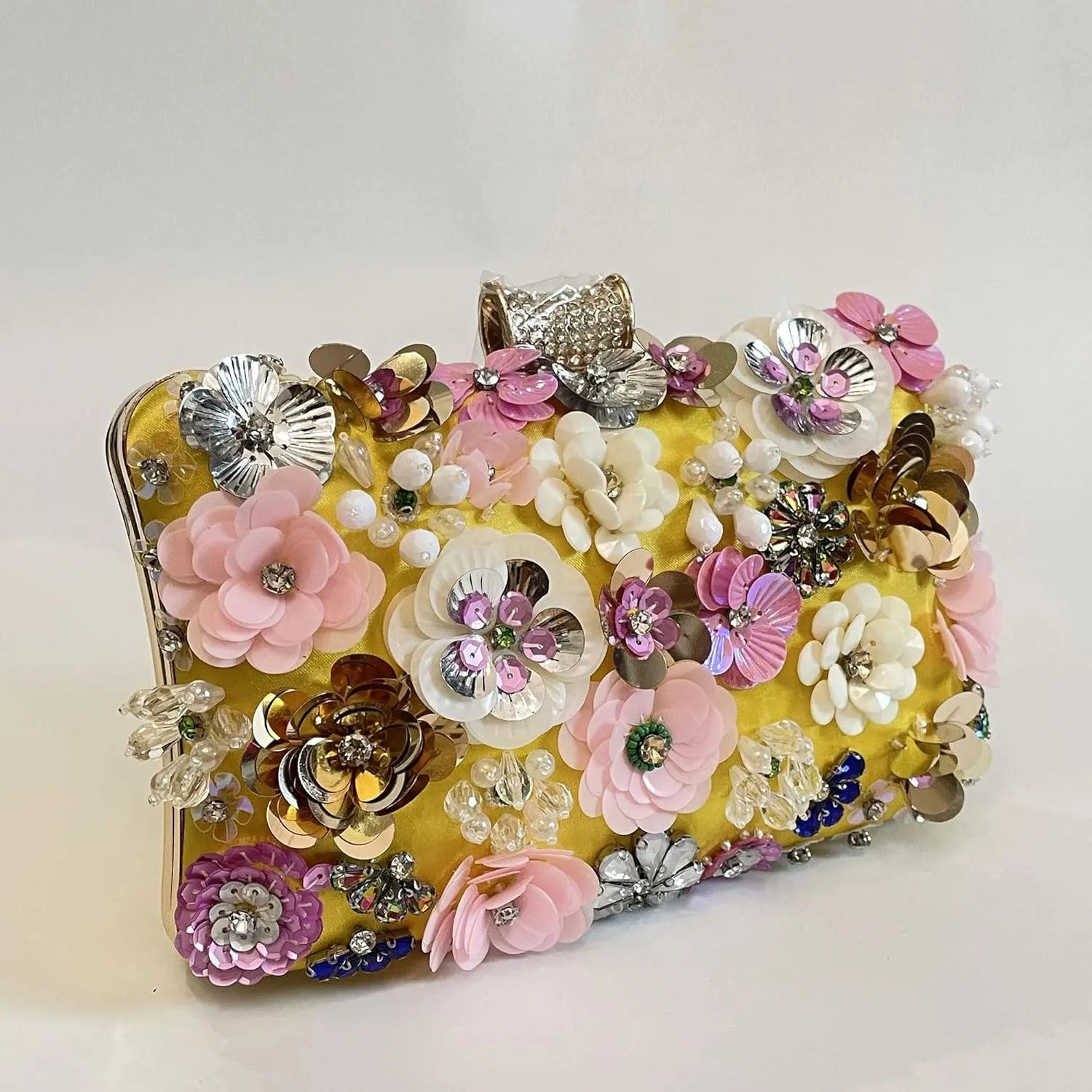 Flower Clutch Purse for Women- Elegant Evening Bag for Wedding Brides & Party, Beaded Formal Wristlet Purses