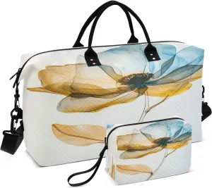 Flower Travel Duffle Bag Gym Bag, Translucent Flowers Art Weekender Bags for Women with Toiletry Bag Travel Tote Bag Swim Bag