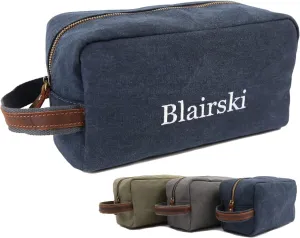 Flow.month Toiletry Bag For Men And Women Personalized Shaving Kit Dopp Travel Flip Cover Mens Leather Canvas (Embroidery)