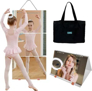 Foldable Mirror Set (3pc), 30x20cm Acrylic Panels - Portable Travel Mirror with Hanging Rope & Storage Bag - Shatterproof Acrylic Mirror Includes User Manual & Stand-Up Clips