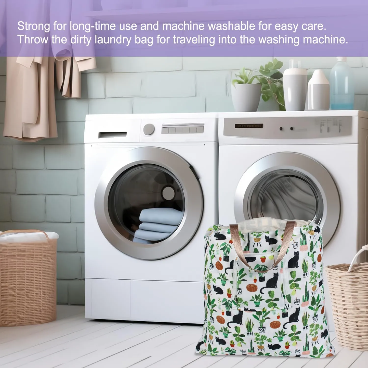 Foldable Travel Laundry Bag with Handle and Drawstring, 2 Pack Expandable Dirty Clothes Bags with Aluminum Carabiner and Zipper, Lightweight Laundry Hamper Liner for Travel, Camp, 20*19 inch