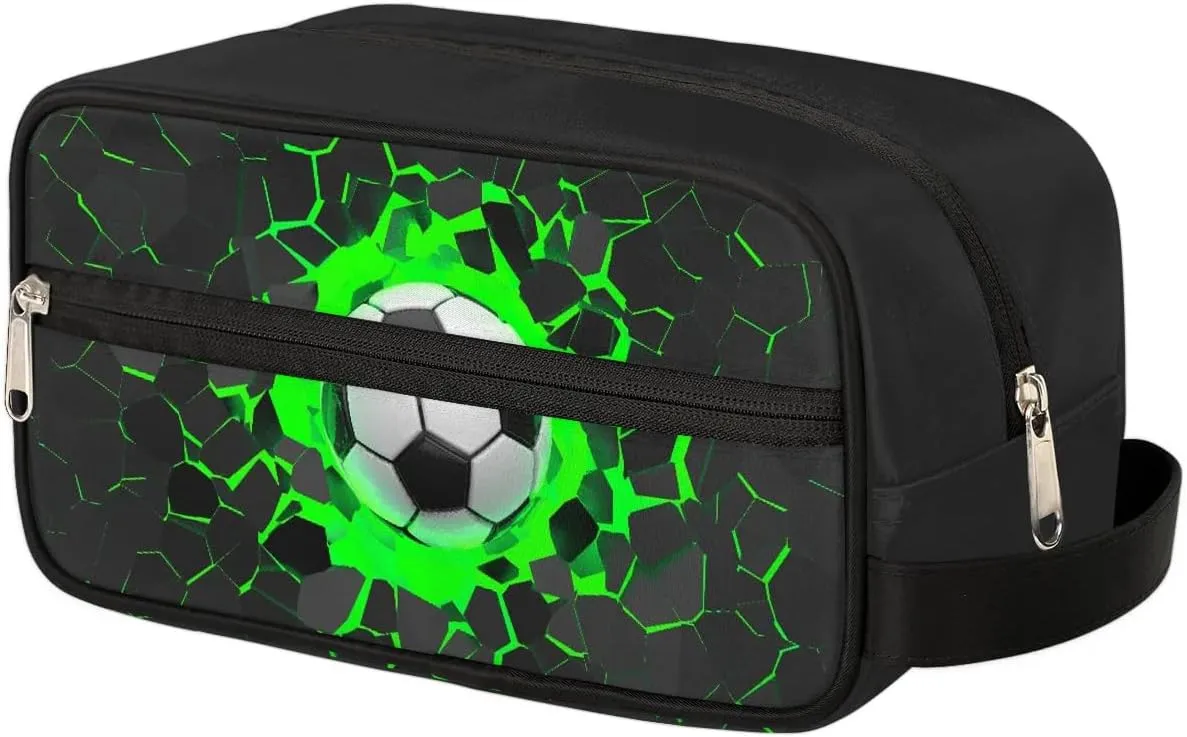 Football Boys Toiletry Bag for Kids Dopp Kit Waterproof Hanging Wash Bag Cosmetic Bag Medicine Bag for Travel Sports Shower Essential