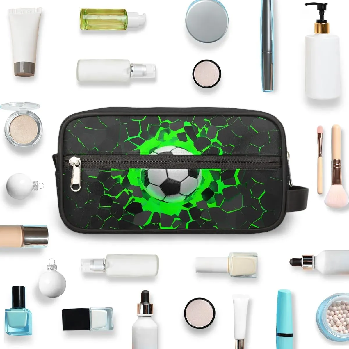 Football Boys Toiletry Bag for Kids Dopp Kit Waterproof Hanging Wash Bag Cosmetic Bag Medicine Bag for Travel Sports Shower Essential
