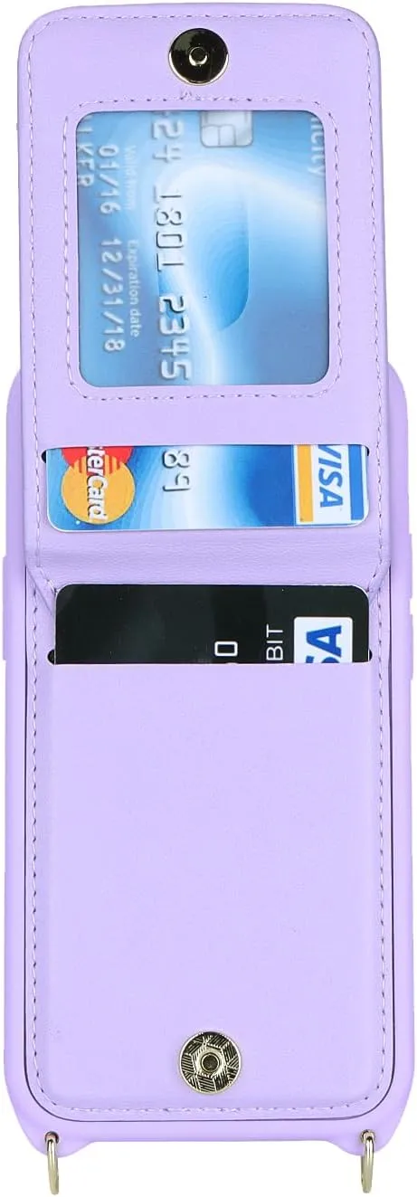 for iPhone 13 Mini Phone Case with Card Holder and Strap for Women, Crossbody Bag with Ring Stand Zipper Wallet Case for Apple13mini Purse - Purple