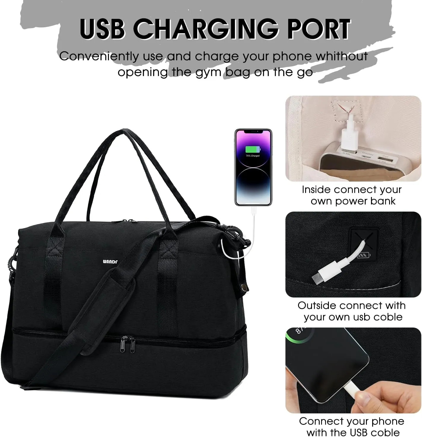 For Spirit Airlines 18x14x8 Personal Item Bag Underseat Carry On Bag with Wet Pocket & Shoe Compartment & USB Charging Port