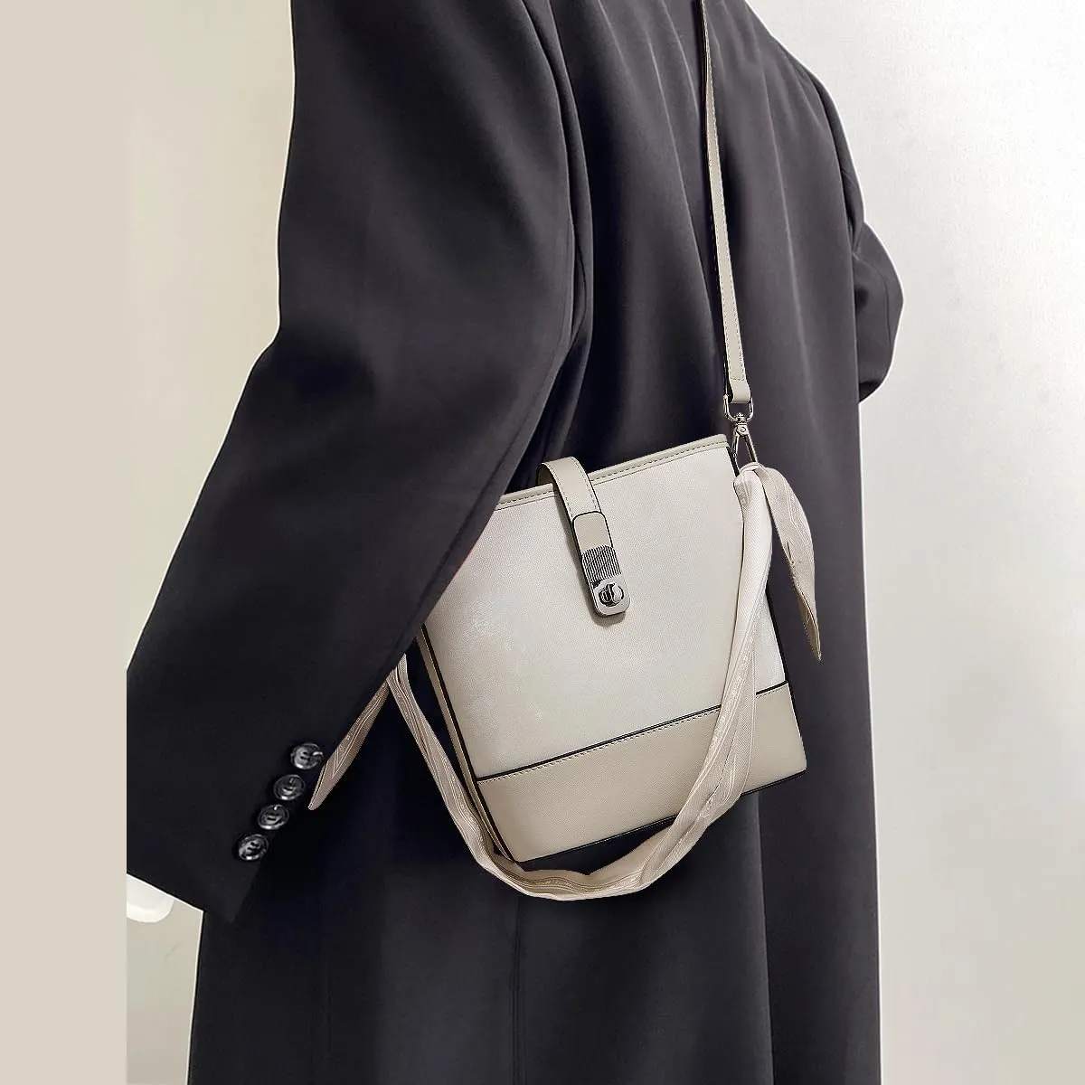 FOXLOVER Small Suede Bucket Bag for Women Fashion Ladies Simplicity Crossbody Handbag Shoulder Purse