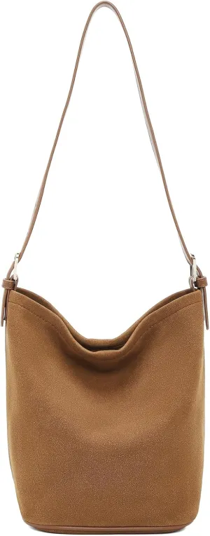 FOXLOVER Suede Hobo Bucket Bags for Women Trendy Shoulder Top-Handle Handbag with Inner Bag