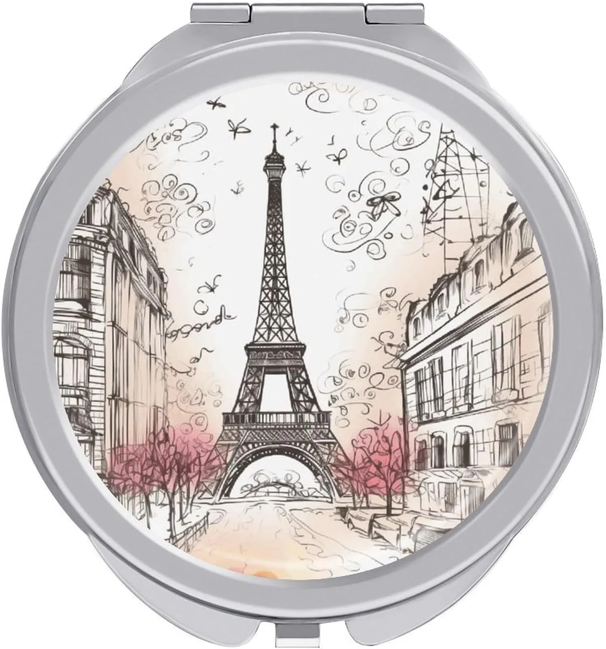 French Paris Tour Eiffel Tower Travel Makeup Mirror Portable Double Sided Folding Mirror 1X/2X Magnifying Round Vanity Mirror for Home Office Women Purse Handbag Wallet