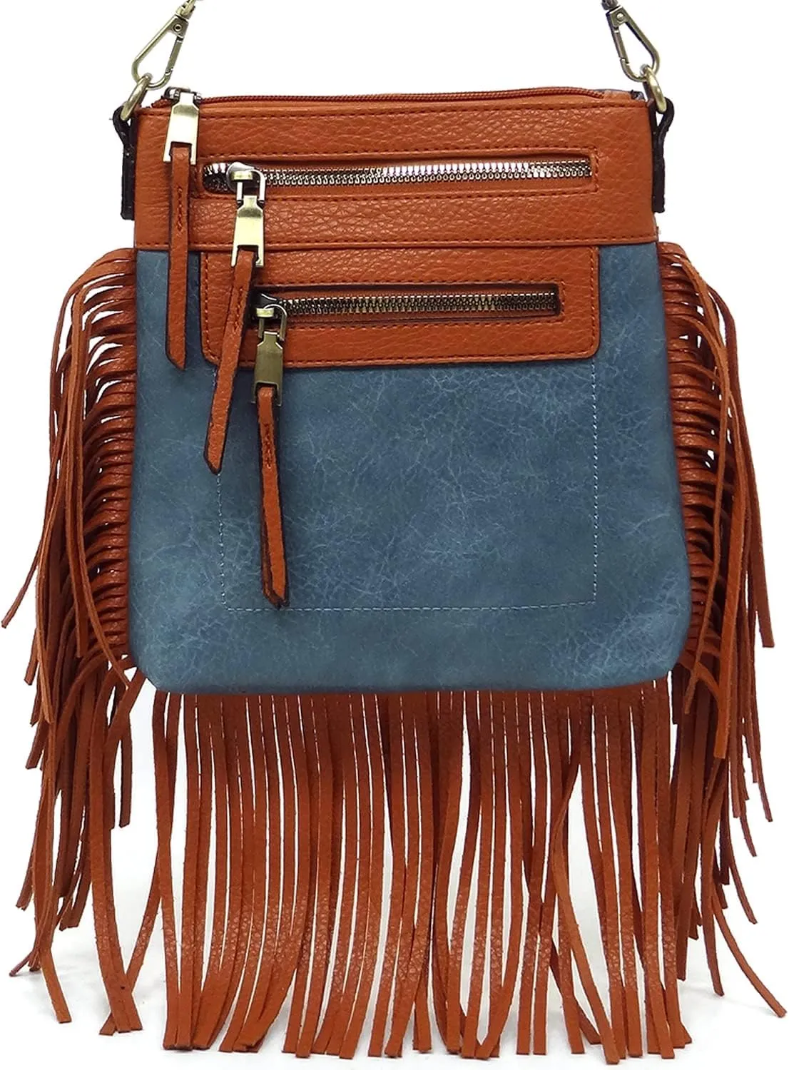 Fringe Tassel Cross Body Bag Vintage Shoulder Handbag Multi Zip Pocket Western Fringe Purse