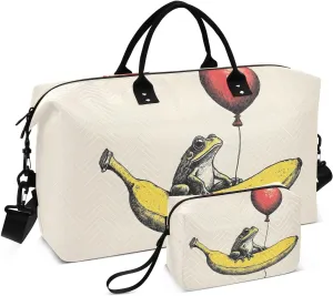 Frog Banana Red Balloon Duffel Bag for Traveling, Gym Bags with Multiple Interior Pockets for Women Men Toiletry Purse Included 20.5”x 1.9” x 13.8”
