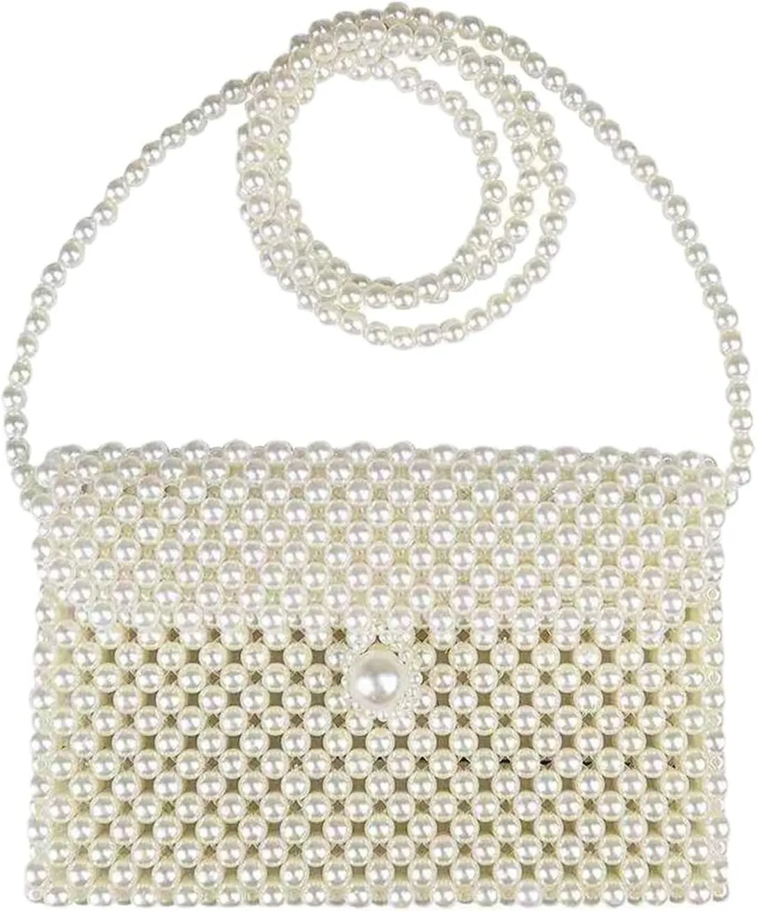 FUNDI White Pearl Purse Shoulder Bag for Women Purse Pearl Beaded Clutch Bag Crossbody Beaded Clutch Evening Bag for Prom Party Wedding Date