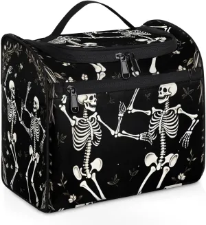 Funny Skeleton Toiletry Bag Hanging Travel Organizer for Men and Women Black White Makeup Cosmetic Case for Toiletries Accessories Water-resistant Bathroom Dopp Kit Shaving Bag
