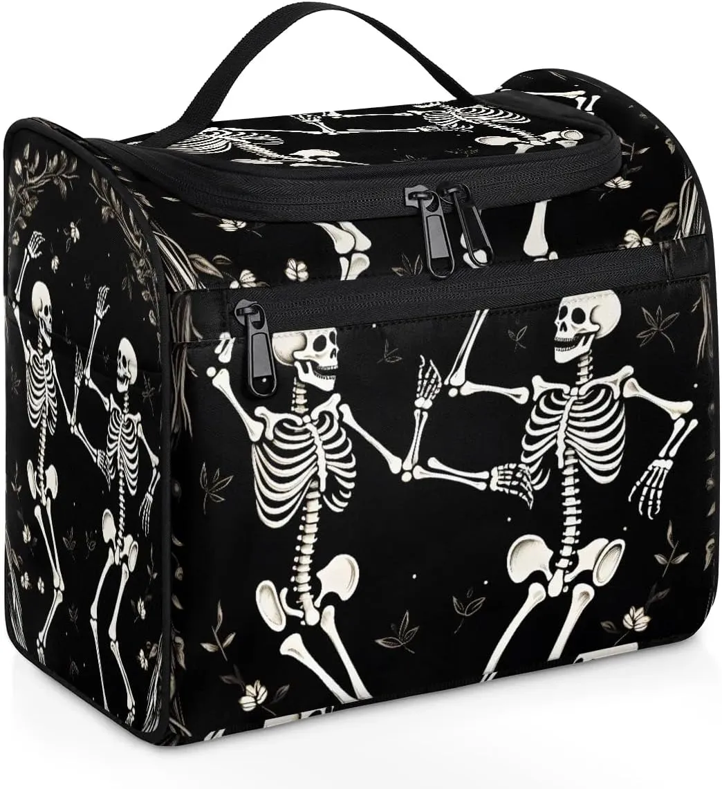 Funny Skeleton Toiletry Bag Hanging Travel Organizer for Men and Women Black White Makeup Cosmetic Case for Toiletries Accessories Water-resistant Bathroom Dopp Kit Shaving Bag