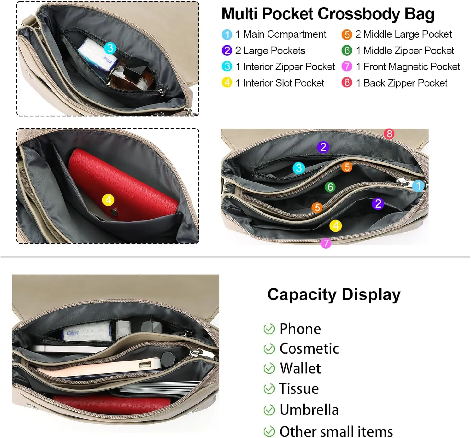 GAEKEAO Small Crossbody Bags for Women Trendy Vegan Leather Cell Phone Purse Travel Shoulder Handbag with Adjustable Strap