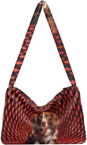 GAIGEO Black Red Square Geometric Space Puppy Womens Shoulder Bag, Shoulder Bag with Pocket, Autumn Handbags
