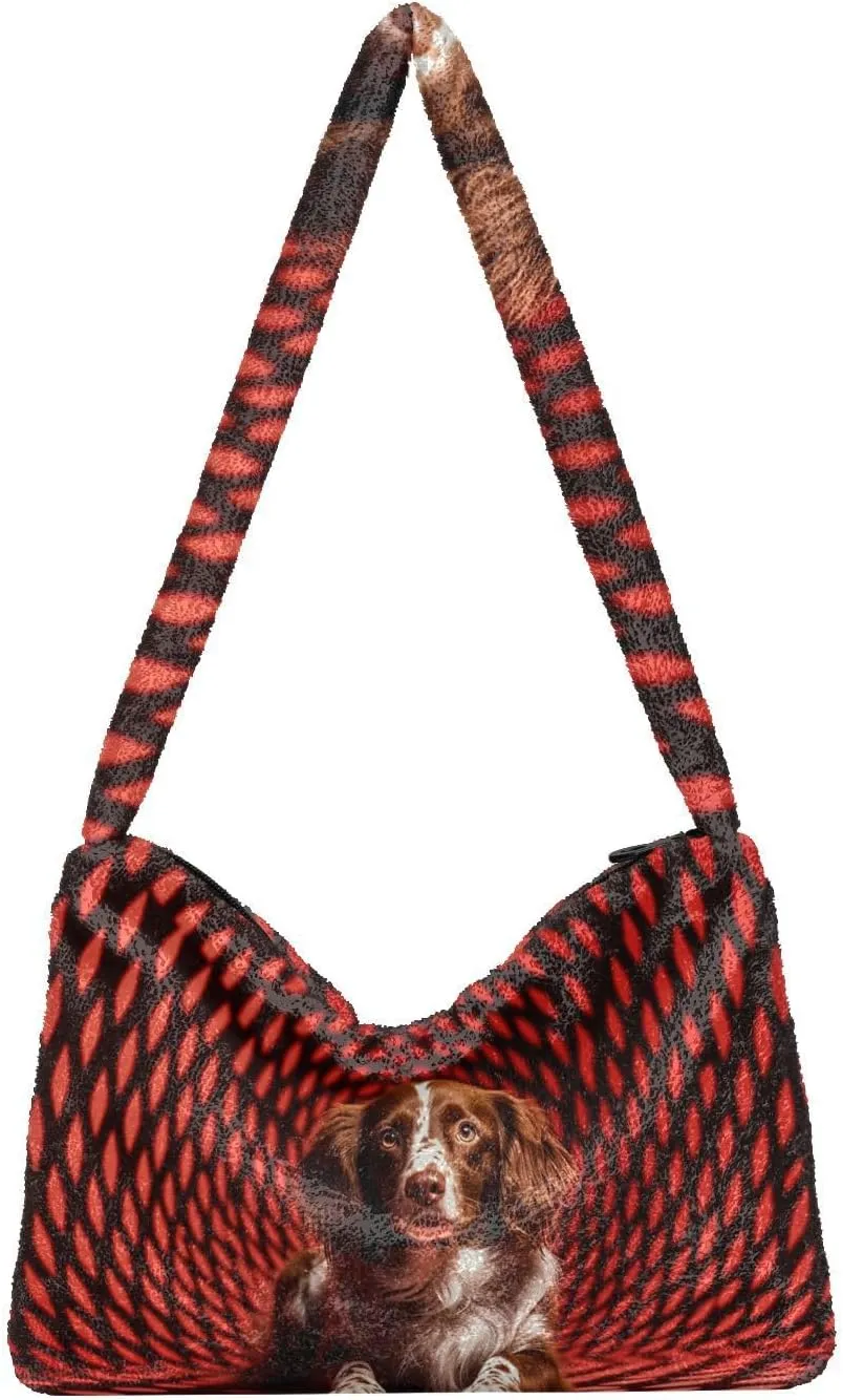 GAIGEO Black Red Square Geometric Space Puppy Womens Shoulder Bag, Shoulder Bag with Pocket, Autumn Handbags