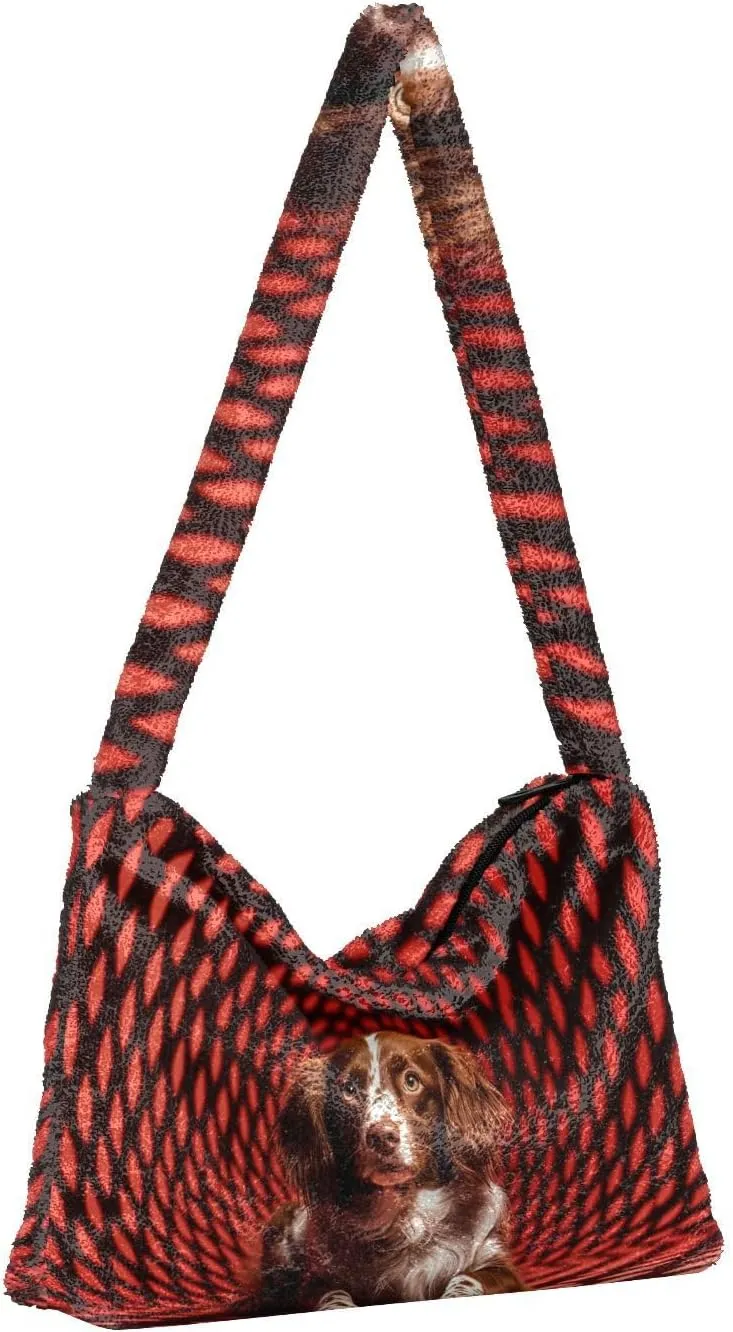 GAIGEO Black Red Square Geometric Space Puppy Womens Shoulder Bag, Shoulder Bag with Pocket, Autumn Handbags