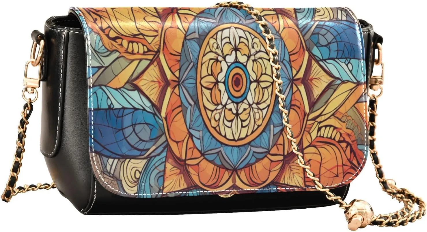 GAIGEO Mandala Tile Mingles with Geometric Leather Women Crossbody Bag, Leather Purses for Women Medium Size