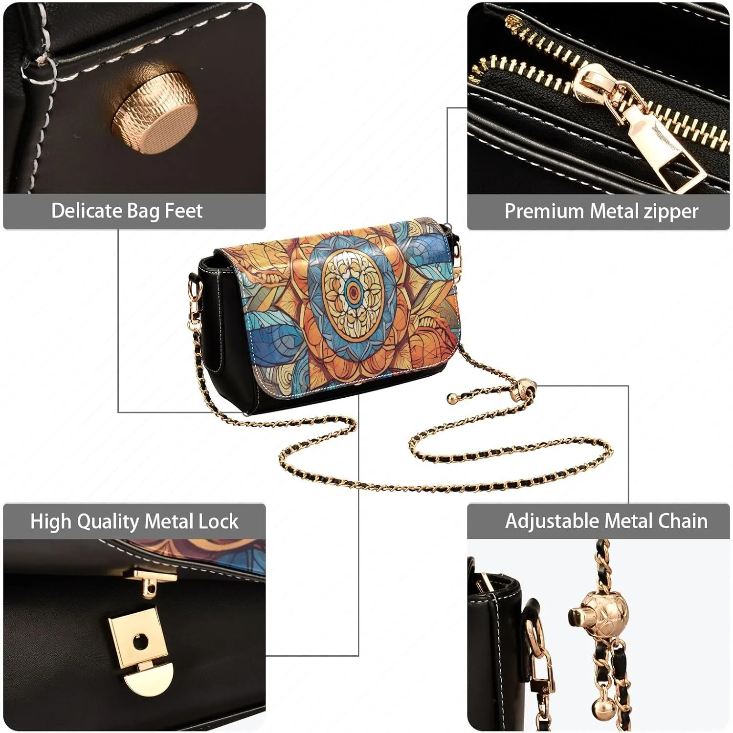 GAIGEO Mandala Tile Mingles with Geometric Leather Women Crossbody Bag, Leather Purses for Women Medium Size