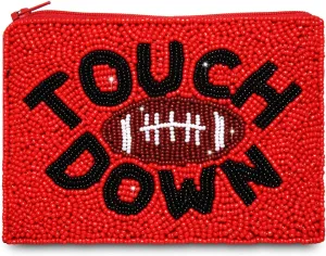 Game Day Coin Purse, Beaded Coin Purse for Women, Football Touchdown Coin Pouch Bag Handmade Small Change Purse Wallet with Zipper Football Game Day Football Outfits Accessories Gifts (Style A)
