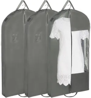 Garment Bags for Hanging Clothes with 4" Gussetes, Suit Cover for Clothes,Coats,Fur coat,Suit,Jackets,Dress,Shirts,Skirt. (Grey-50"-3pcs-Double zipper-Non-woven Fabric)
