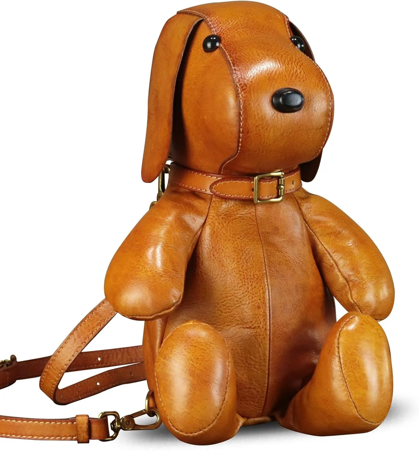 Genuine Leather Backpack for Women Kanpsack Rucksack Handmade Cute Dog Shape Crossbody Shoulder Bag Satchel Purse (Brown)