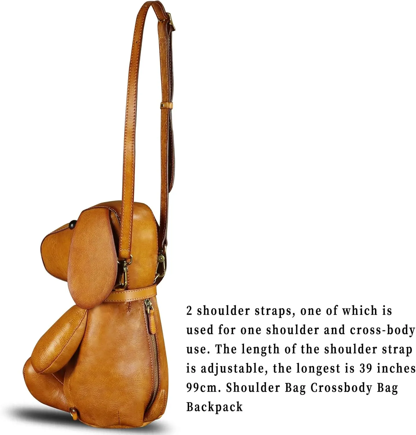 Genuine Leather Backpack for Women Kanpsack Rucksack Handmade Cute Dog Shape Crossbody Shoulder Bag Satchel Purse (Brown)